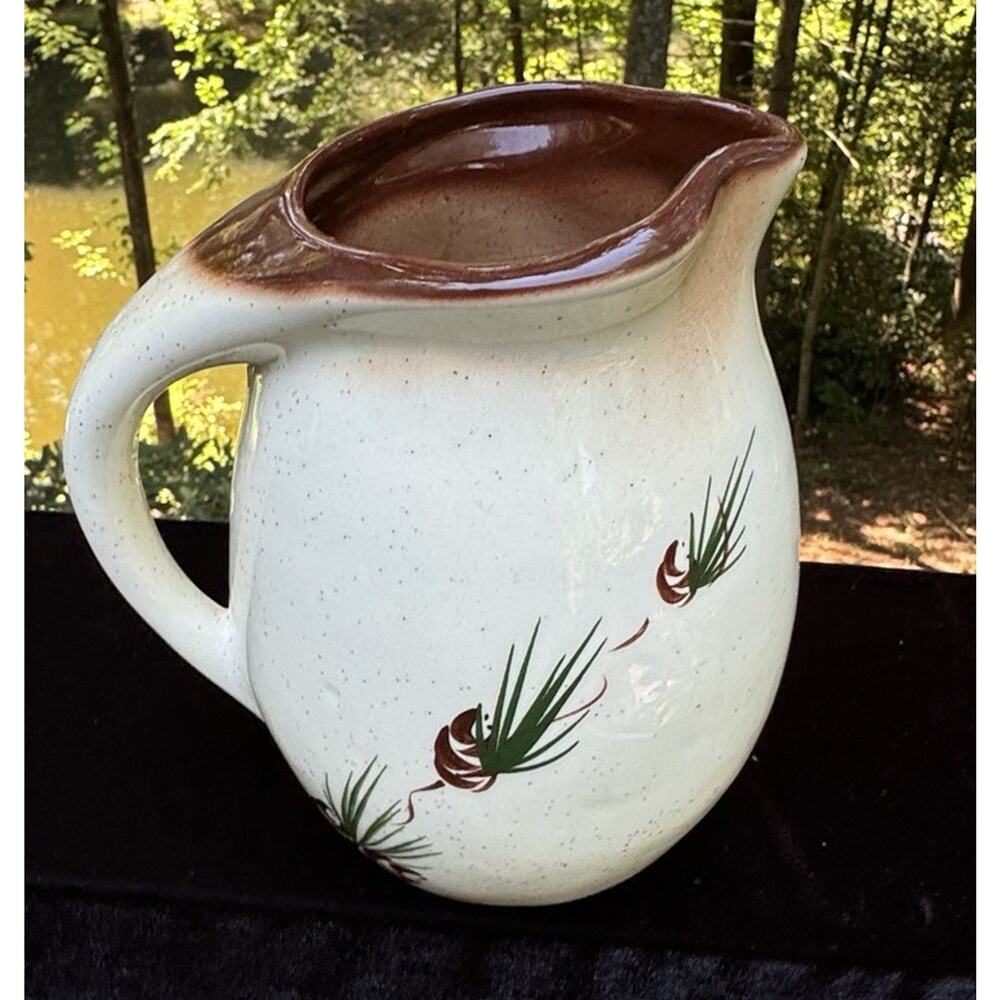 Rocky Mountain Pottery 6.25” tall Pitcher pinecone and pine branch Pattern -C3